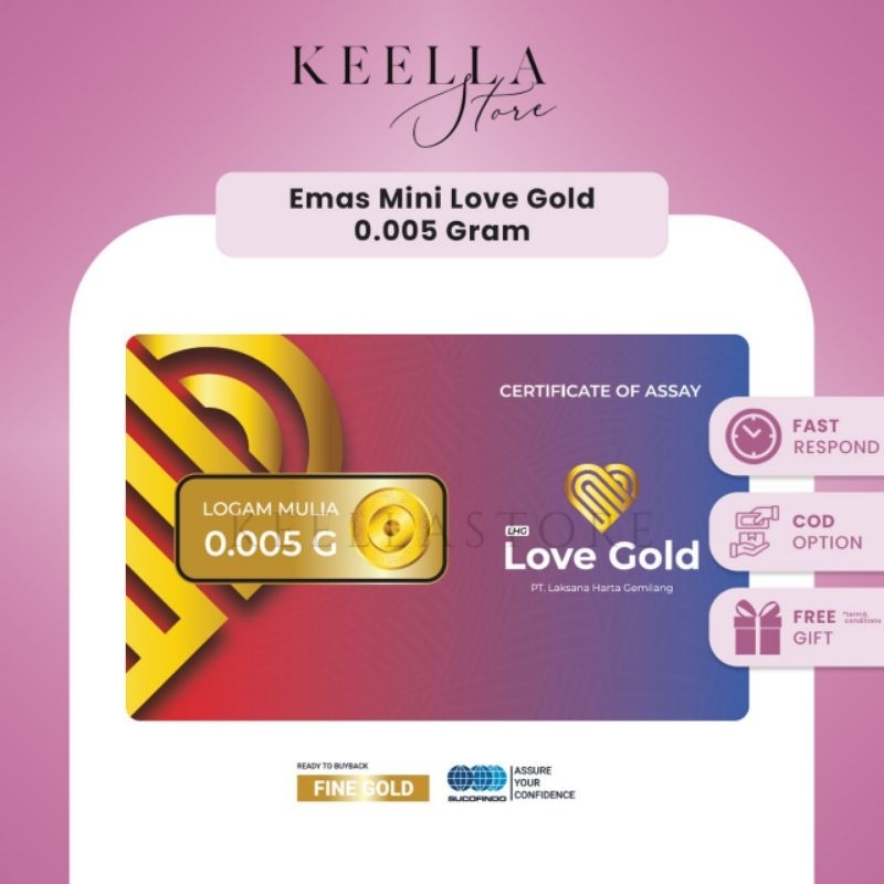 Emas Mini Lovegold Love gold minigold perhiasan souvenir gift babygold emasmini logam mulia 0.001 0.002 0.005