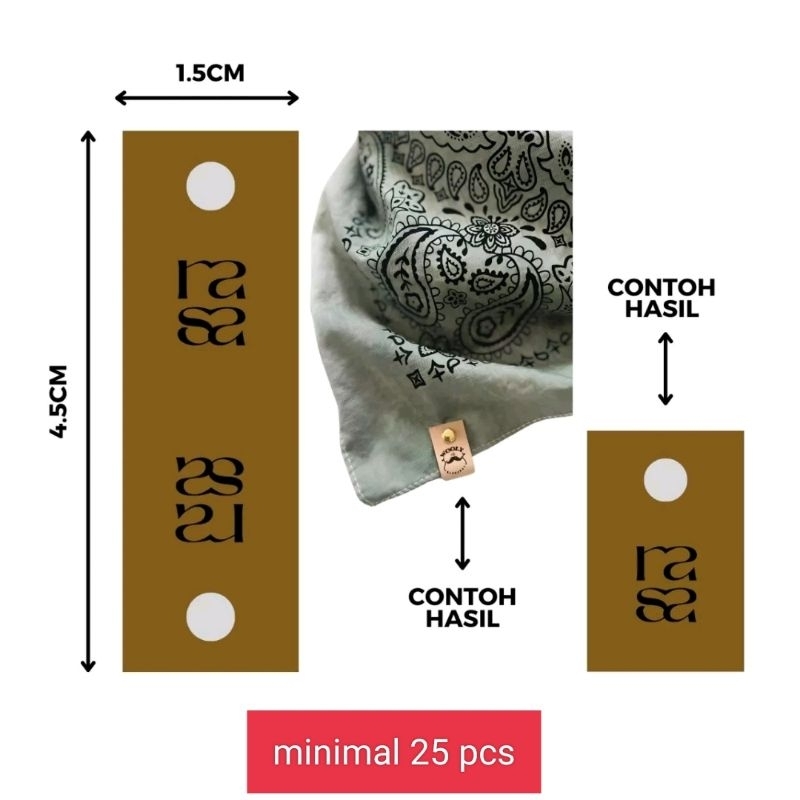 

label kulit asli/label lipat / tebal 1 mm grafir + paku rivet 8 mm