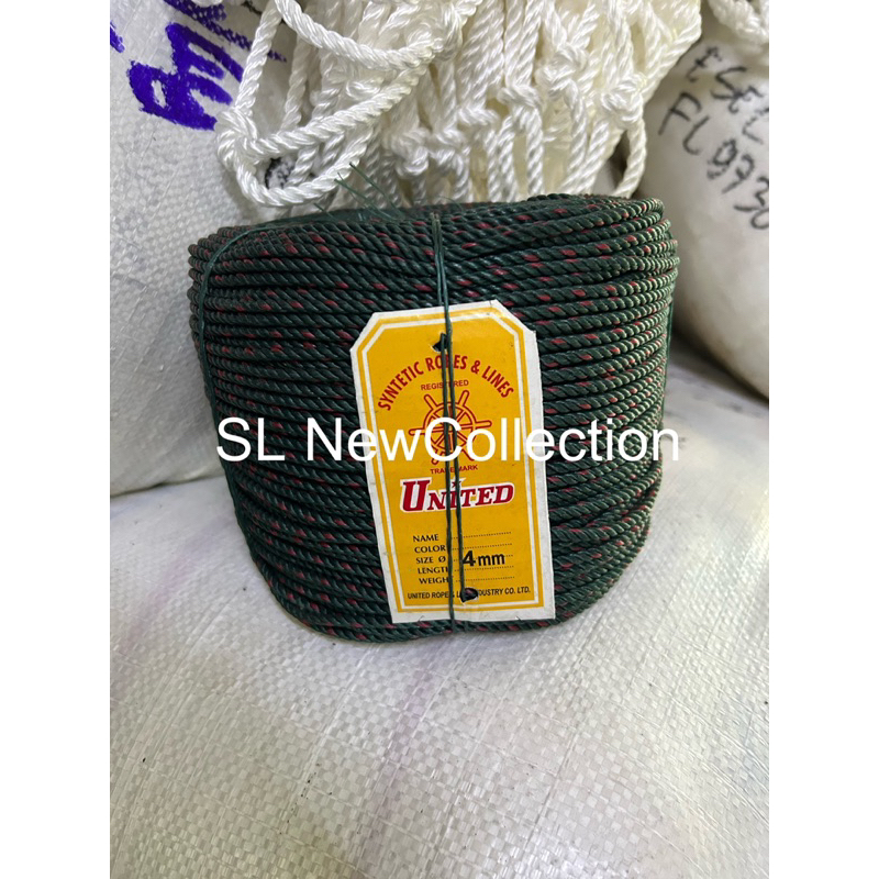 Tali tambang ukuran 4 mm merk UNITED / HARGA 1 ROL MURAH