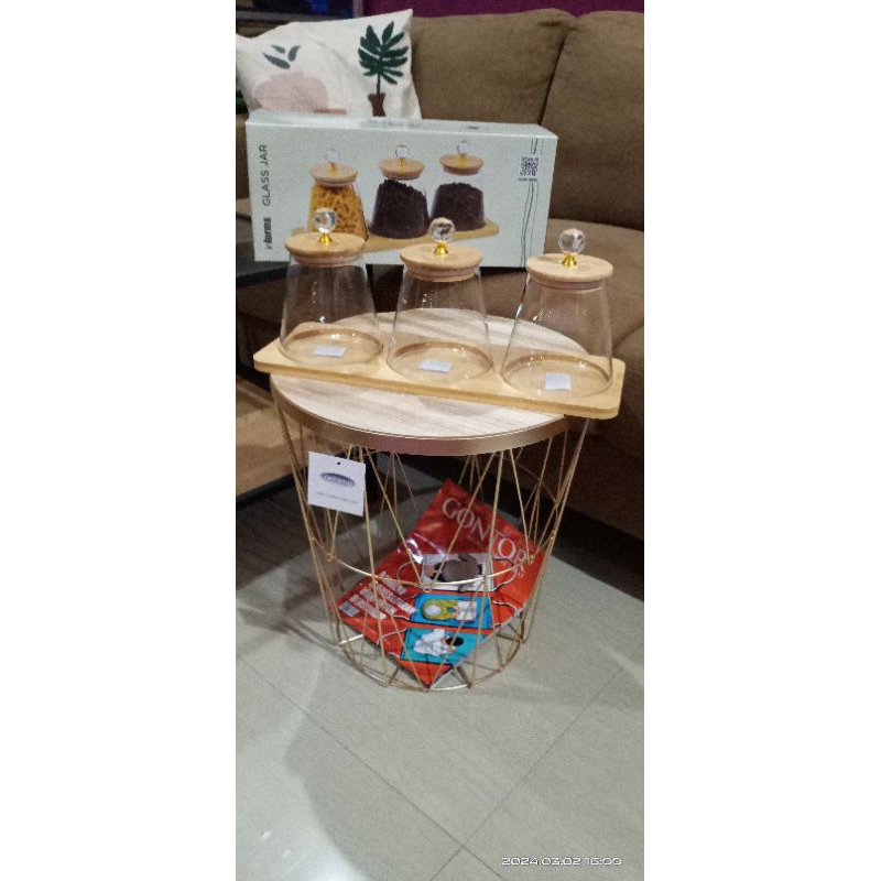 toples kaca informa lanny diamond 1 set isi 3 dengan nampan kayu gratis packing kayu
