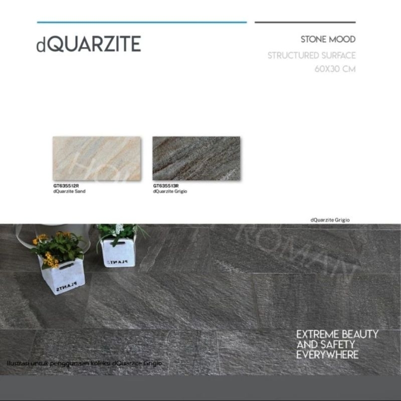 Roman Granit 30x60 dQuarzite Series (Stone Mood) / Granit Lantai Outdoor / Granit Lantai Carport / Lantai Granit Garasi / Lantai Granit Teras / Granit Lantai Taman / Granit Lantai Motif Batu / Lantai Kasar Parkiran / Granit Lantai Antislip / Roman Granit