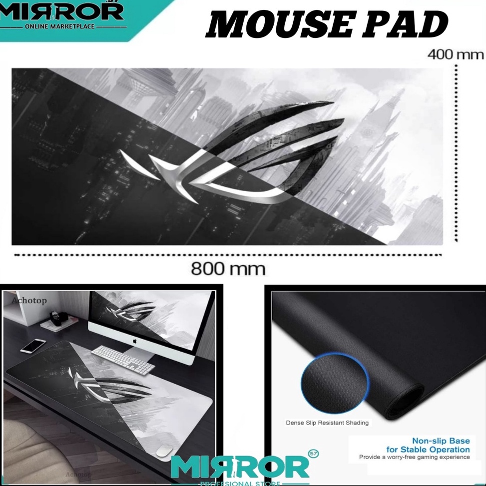 DQL532 DISKON Mouse Pad Gaming XL Desk Mat  Alas Mouse Ukuran Besar Logo ROG Hitam  Putih 4 x 8 cm A