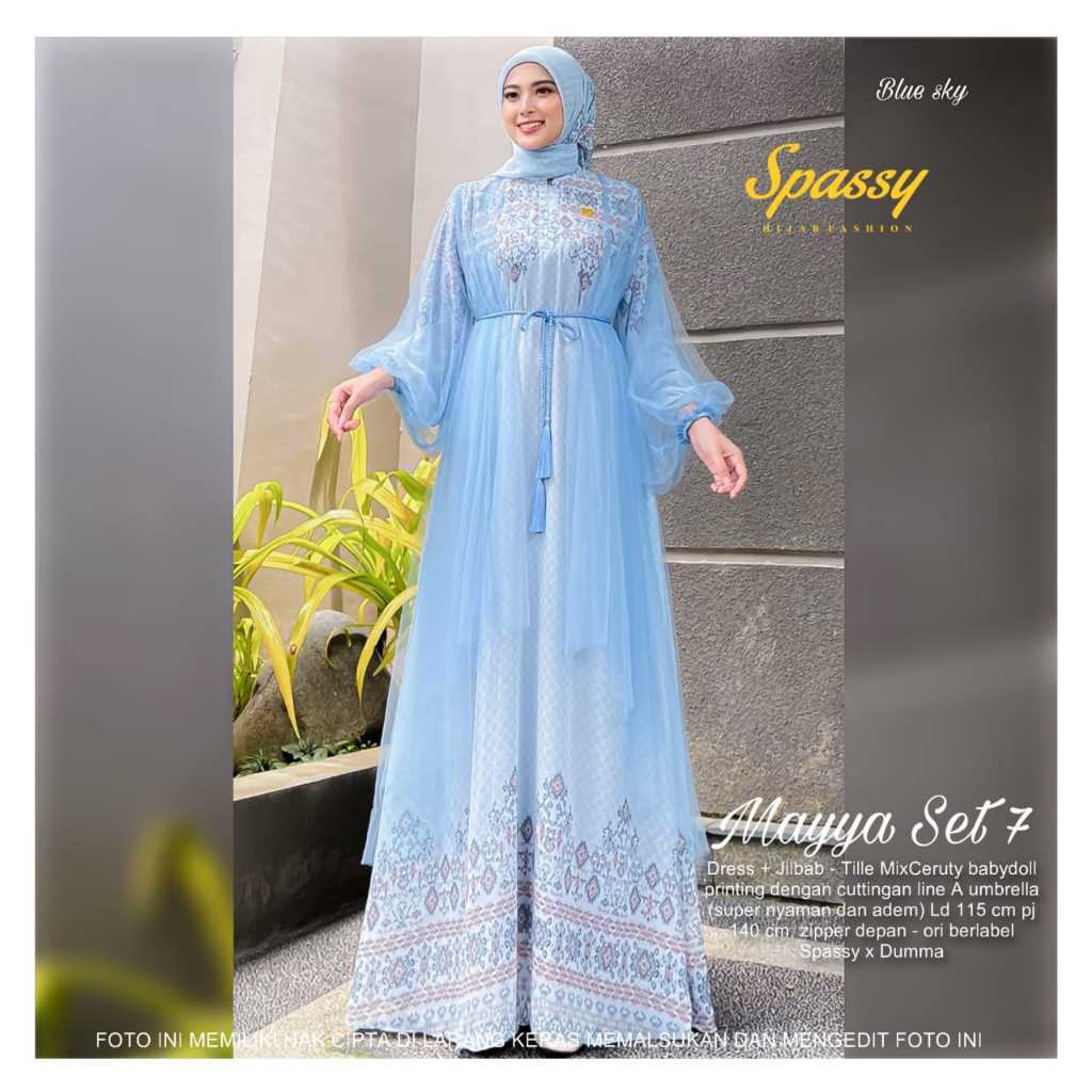 Mayya Maxy Set Hijab by Spassy x Dumma / Gamis Maxi Dress Bahan Ceruty Babydoll mix Tile