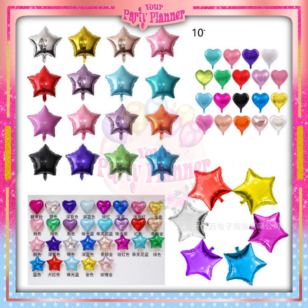 Balon Foil Star dan Love 18" BESAR JUMBO Metallic Warna Logam Mengkilap Metalic / Balon Foil Hati He