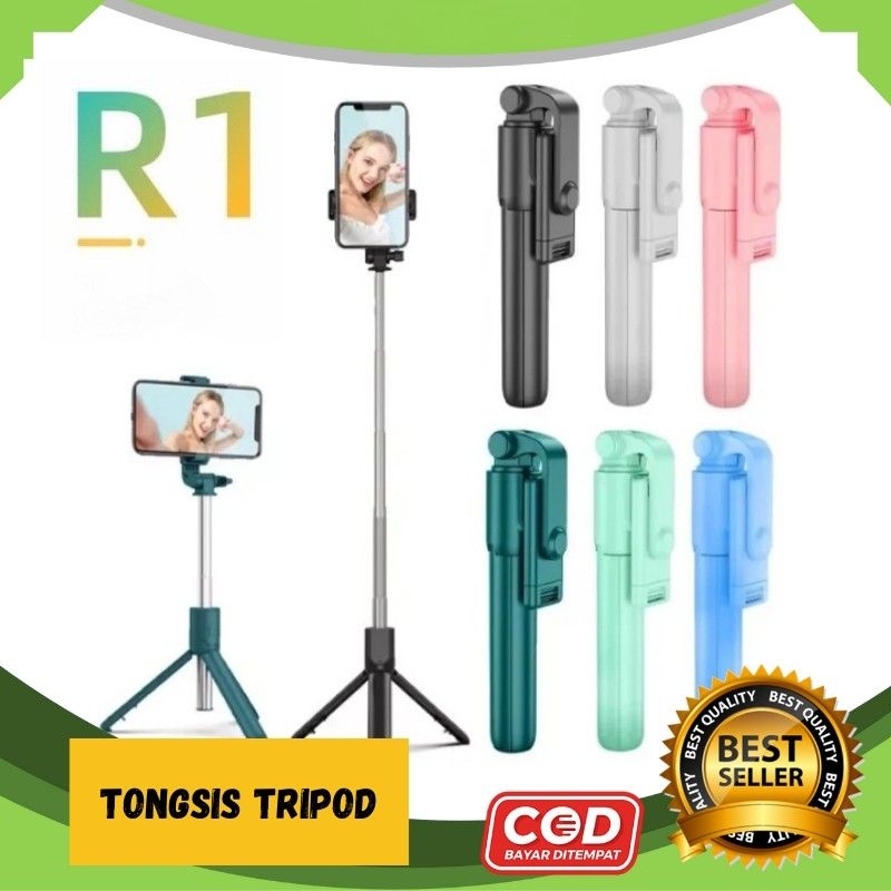 Tongsis Tripod Macaron R1 Selfie Stick Bluetooth Remote