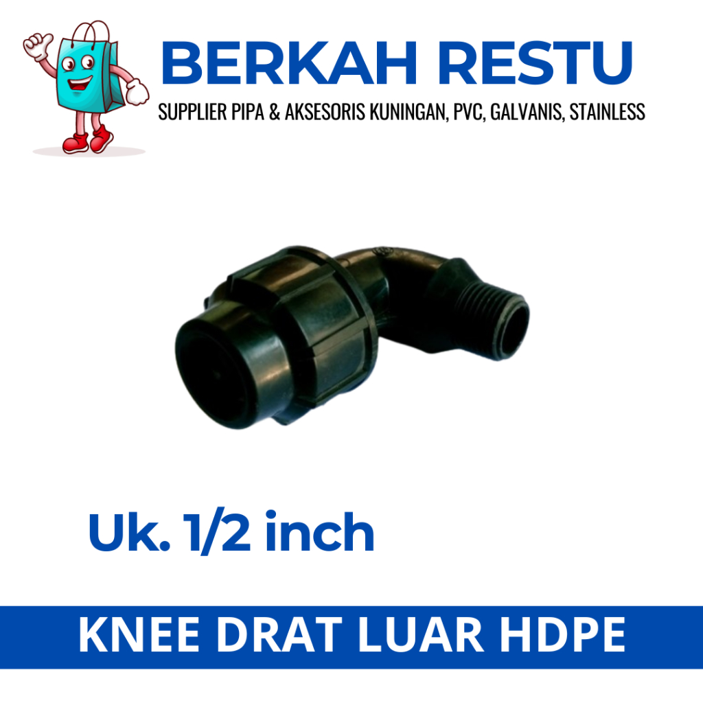 Knee Drat Luar (KDL) 1/2" inch HDPE Knee Drat Luar PE Hitam 1/2 inch