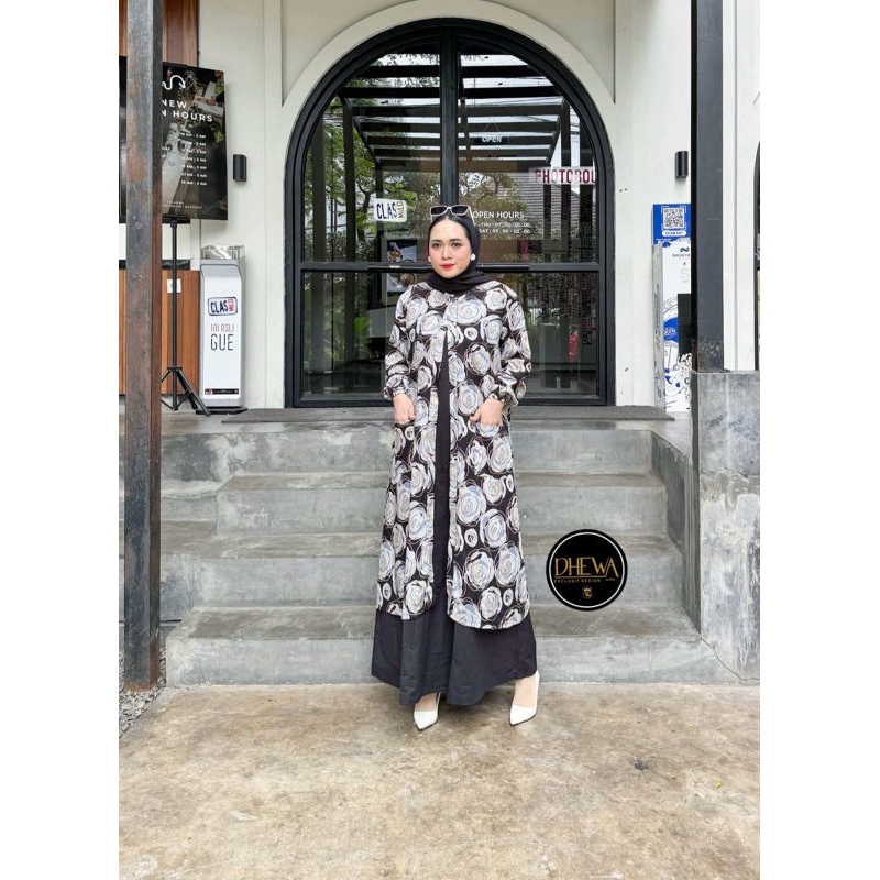 SET GAMIS 2IN1 MAWAR HITAM