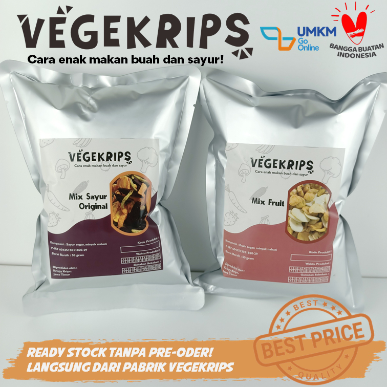 

PAKET 2 PCS (Mix Sayur Ori 50 Gr + Mix Fruit 50 Gr) VEGEKRIPS