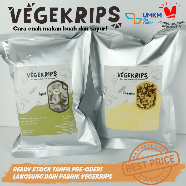 

PAKET 2 PCS Keripik Buah (Apel 50 Gr + Pisang 50 Gr) VEGEKRIPS