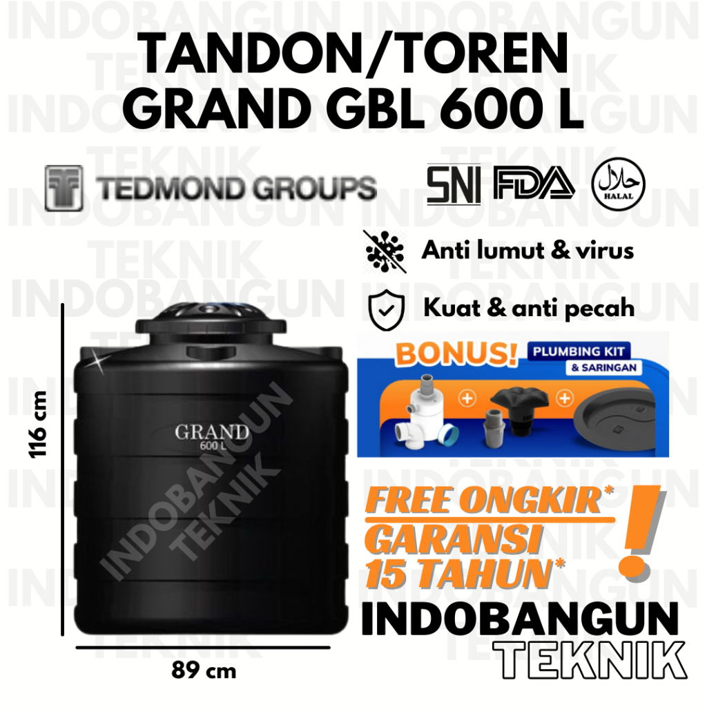 Tandon Toren Tangki Air Tedmond Grand 600 500 Liter Harga Murah Anti Lumut Garansi 15 Tahun Halal