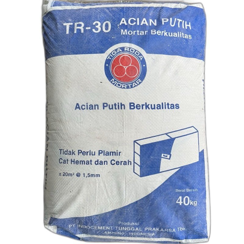 SEMEN PUTIH ACIAN MORTAR 40 KG TR-30 TIGA RODA/ GOSEND&ANTAR PALEMBANG