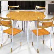 Set Meja Makan Bulat + 6 Kursi Jok Kayu Kaki Besi