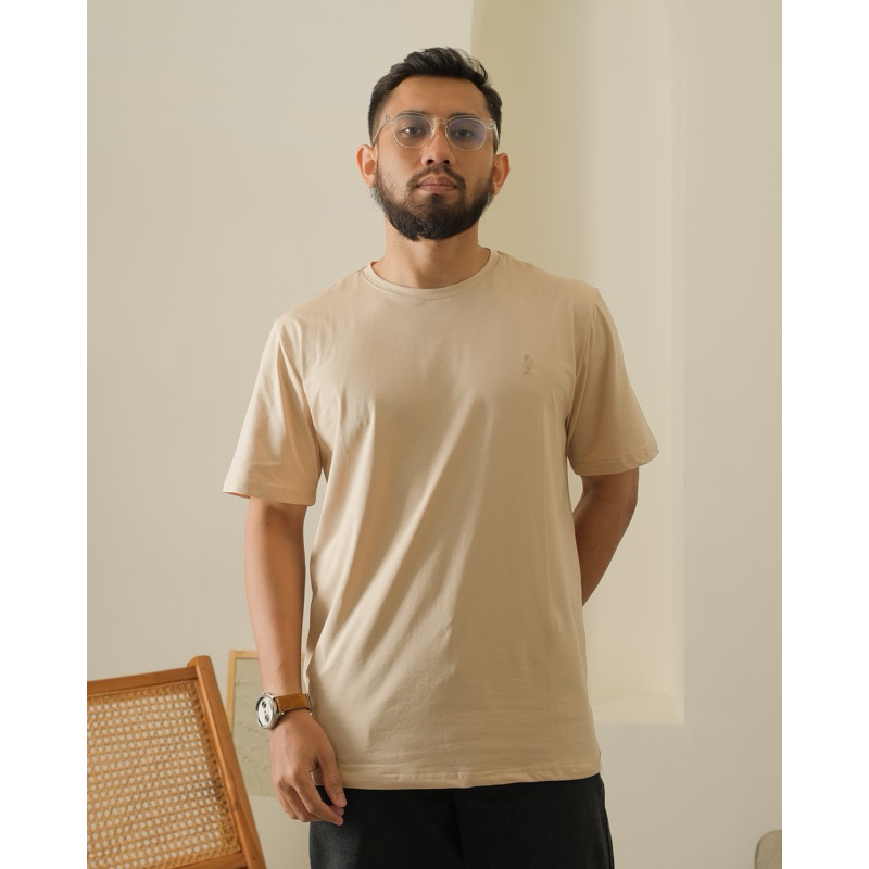 SNOWFLY - Kaos Signature T-Shirt Polos Oblong Pria Cream