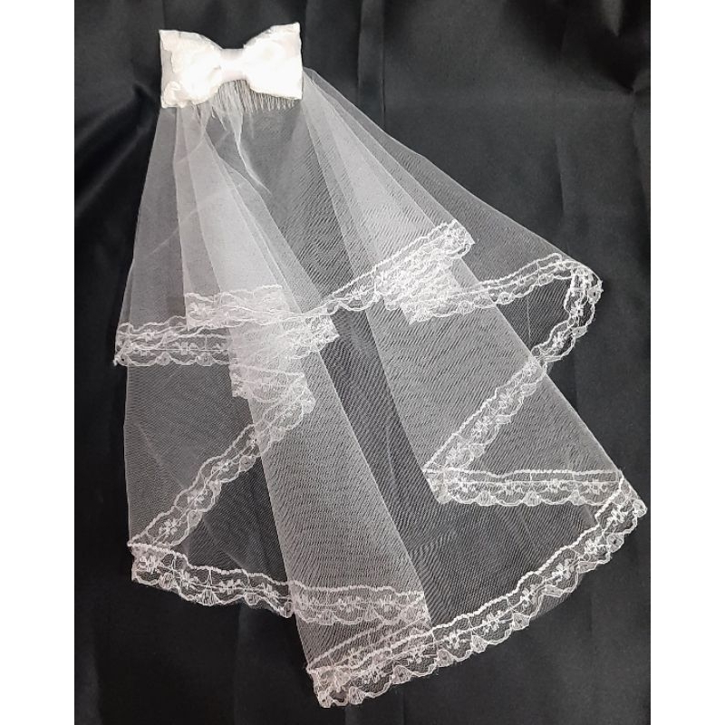 mini veil sebahu wedding prop cosplay bahan tile dengan renda dan pita kerudung slayer hijab atau no