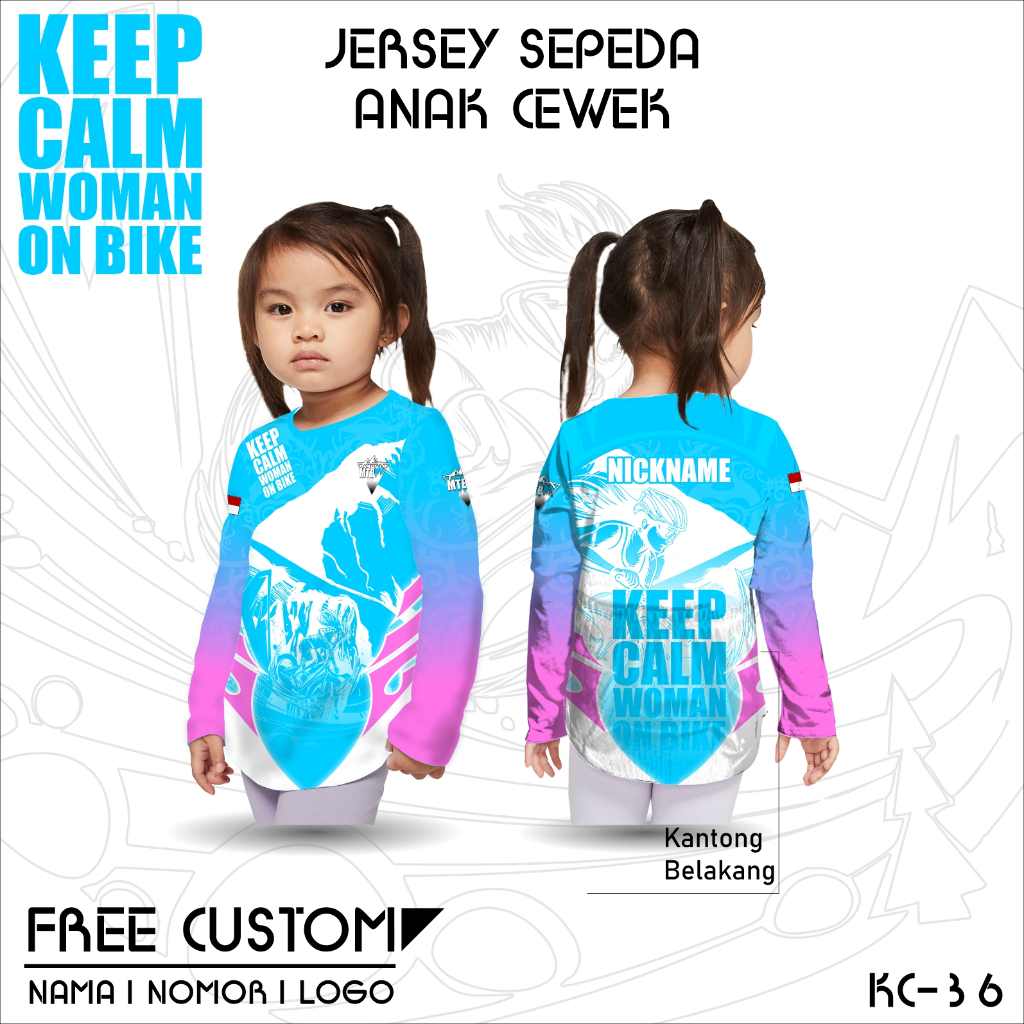 Kaos jersey sepeda anak cewek baju gowes on bike kantong belakang panjang