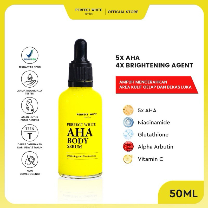 【Ori Pusat】PERFECT WHITE - AHA Body Serum Whitening and Moisturizing 20 50 100 ml Booster Serum Loti