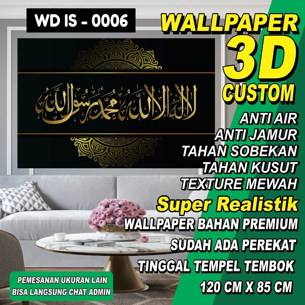 Stiker Dinding 3D Desain Terbaru/Wallpaper Dinding Custom Kaligrafi/Wallpaper Dekorasi Rumah
