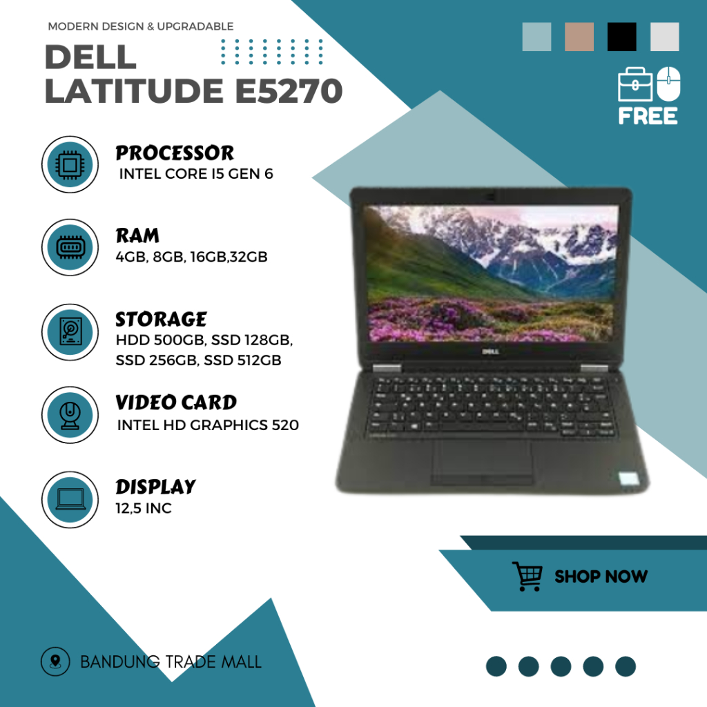 Laptop DELL LATITUDE E5270 Core I5 GEN 6 RAM 16GB SSD 512GB