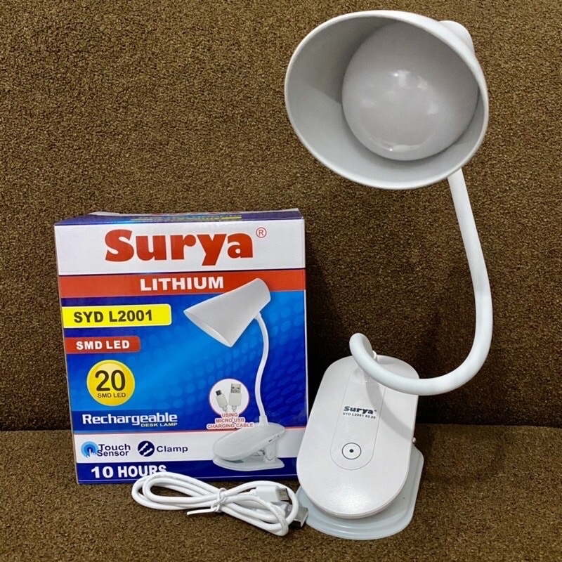 Lampu Belajar Cas Emergency Jepit Ke Meja Surya SYD L2001 20 SMD LED / lampu jepit / lampu portable