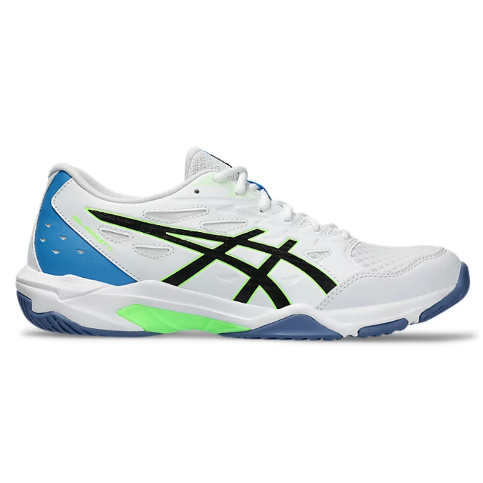 Sepatu Badminton Voli Pingpong Asics Gel Rocket 11 White / Lime Burst - ORIGINAL RESMI