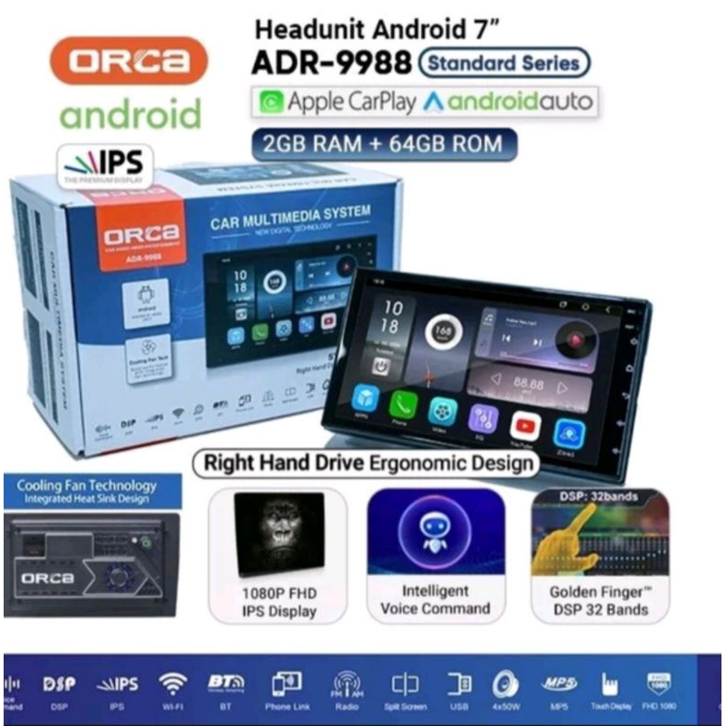 HEAD UNIT TAPE MOBIL ANDROID ORCA STANDAR SERIES LAYAR 7 INCH