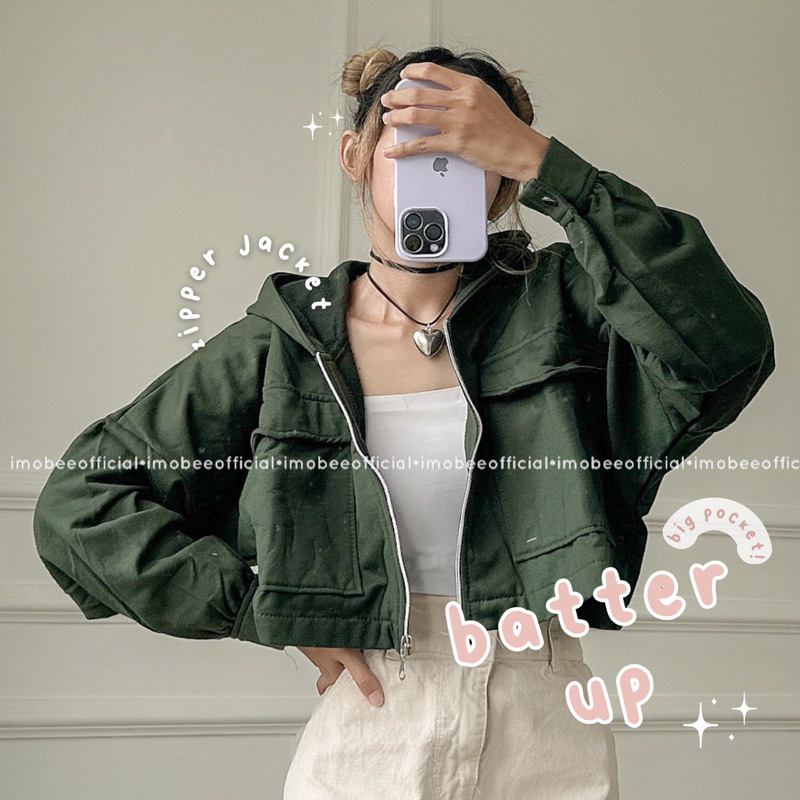 BATTER UP ZIPPER CROP JACKET // JAKET CROP ZIPPER RESELETING HOODIE KOREA SPORT