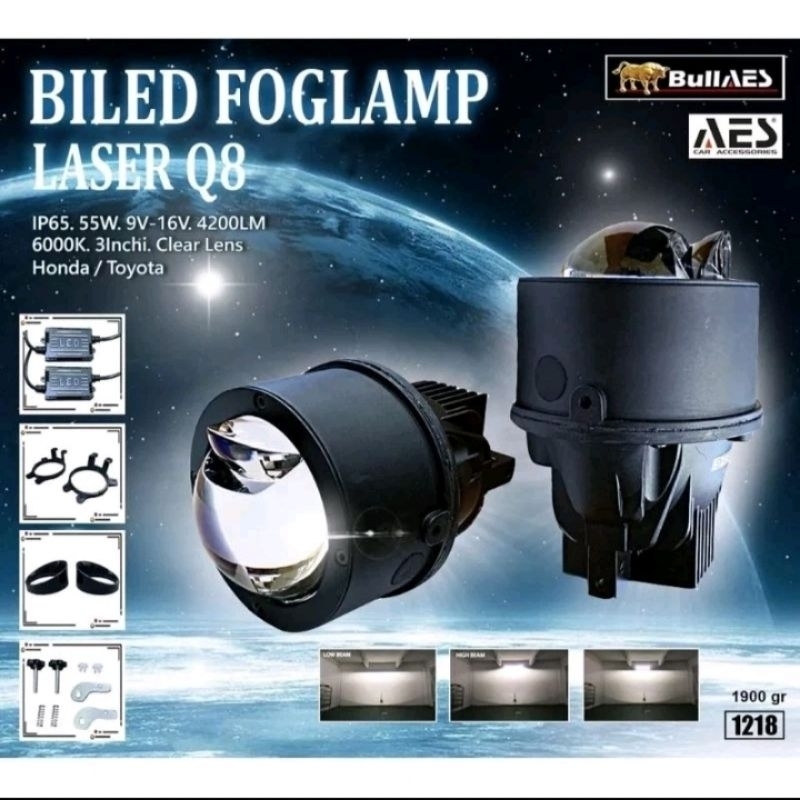 Foglamp Biled Projector AES Q8 Laser HII LO 45 W Toyota Honda dan Universal