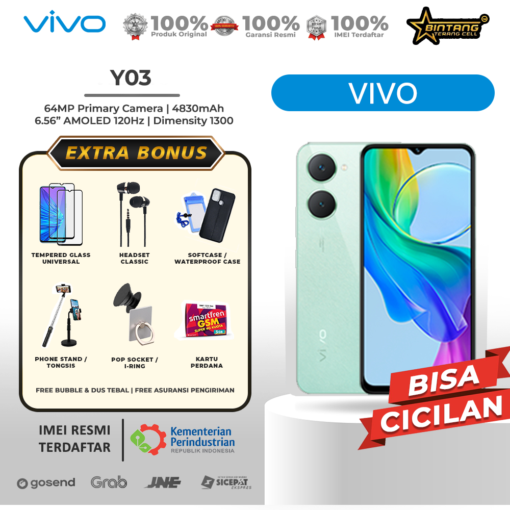 Vivo Y03 ram 4/128Gb ram 4/64Gb vivo y03t ram 4/64Gb ram 4/128gb garansi resmi