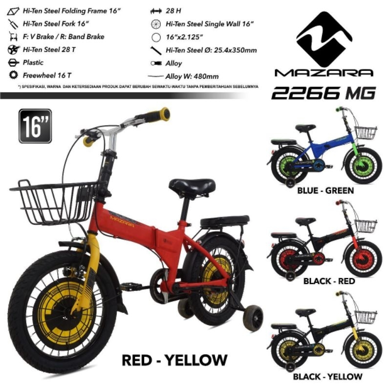SEPEDA LIPAT ANAK MAZARA 2266 MG UKURAN 16 18 INCH KERANJANG