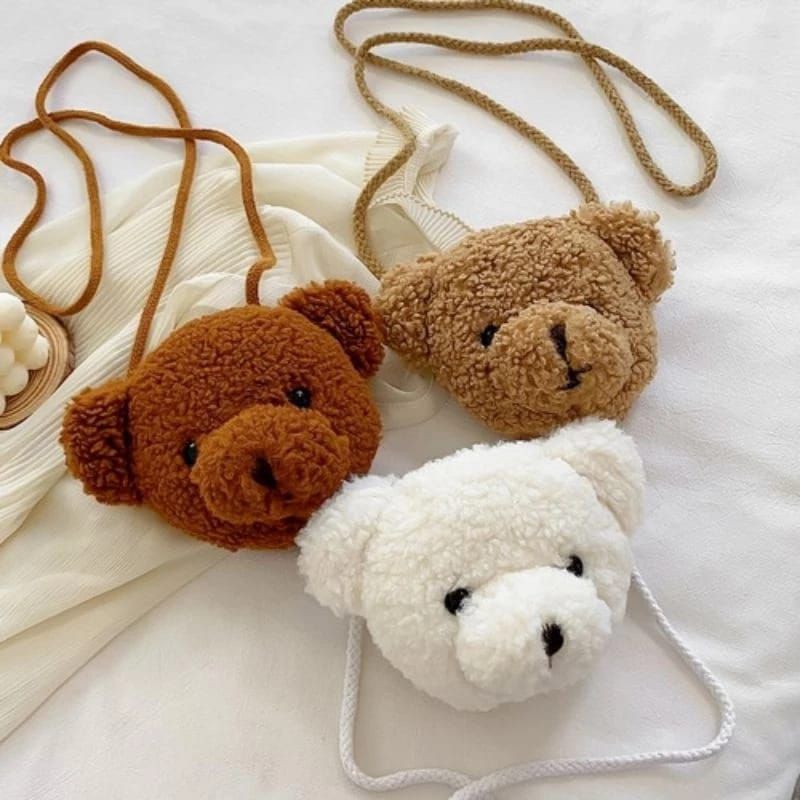 Tas Selempang Wanita Boneka Beruang TEDDY BEAR MINI KRIBO bulu halus Tas Selempang Anak