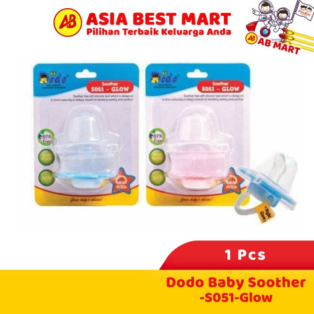 Dodo Soother S051 Glow In The Dark Empeng Bayi Dot Gepeng Pipih - ASIA BEST