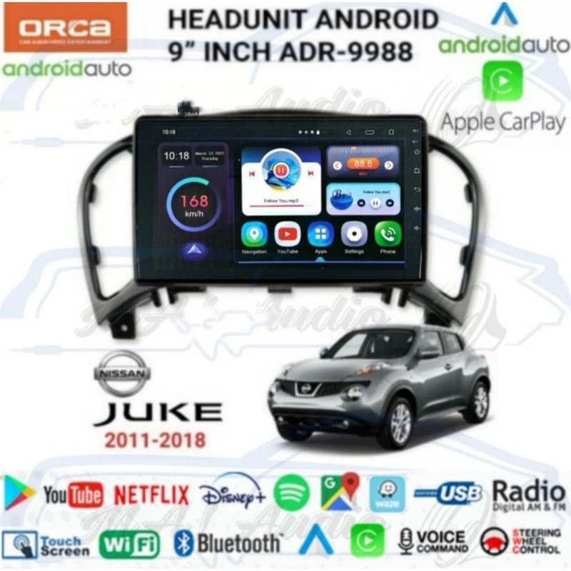 HEAD UNIT TAPE TV MOBIL ANDROID ORCA OEM NISSAN JUKE RAM 4GB ROM 128GB LAYAR 9 INCH