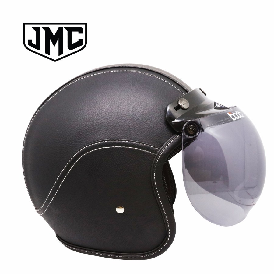 HELM BOGO RETRO KULIT LEATHER HITAM KACA BOGO ORIGINAL SNI PREMIUM DEWASA PRIA/WANITA by JMC HELMET
