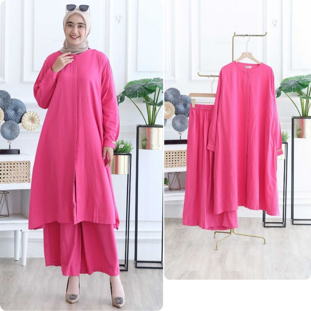 Hijabsisters - Zima Setelan Celana Tunik Casual Wanita Polos Kekinian Rayon Twill
