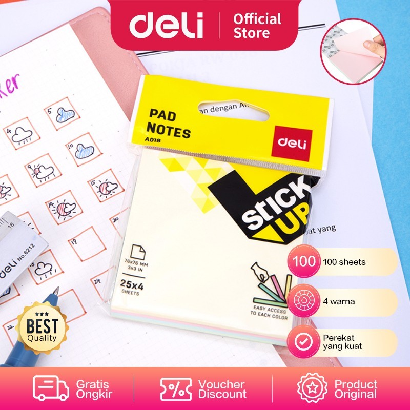 

Deli Sticky Notes / Memo Tempel Flip 76×76mm 3''× EA01802