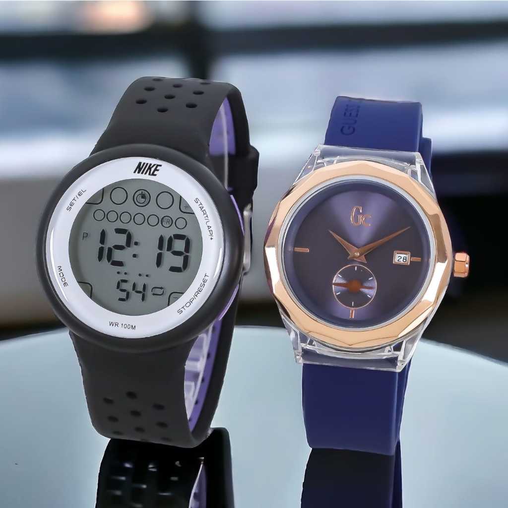 COD Jam Tangan Wanita GC Rubber Free Jam Nike Digital Body Bulat Tanggal Aktif