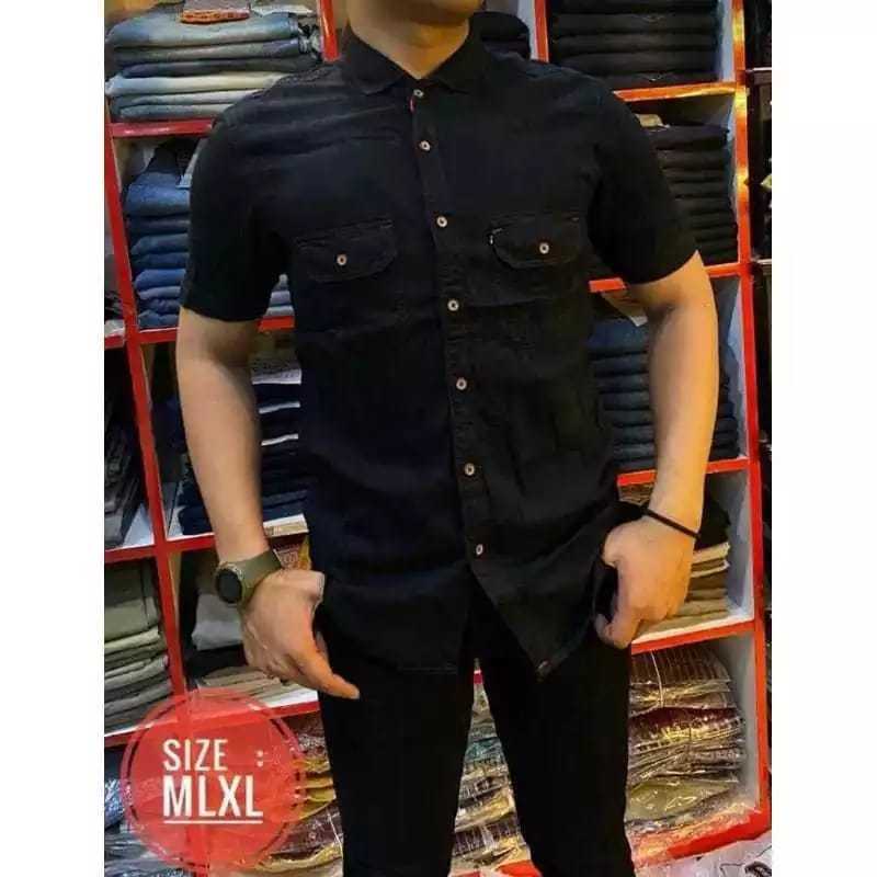 Kemeja Jeans Pria Lengan Pendek Atasan Kemeja Jeans Pria Dewasa Lengan Pendek