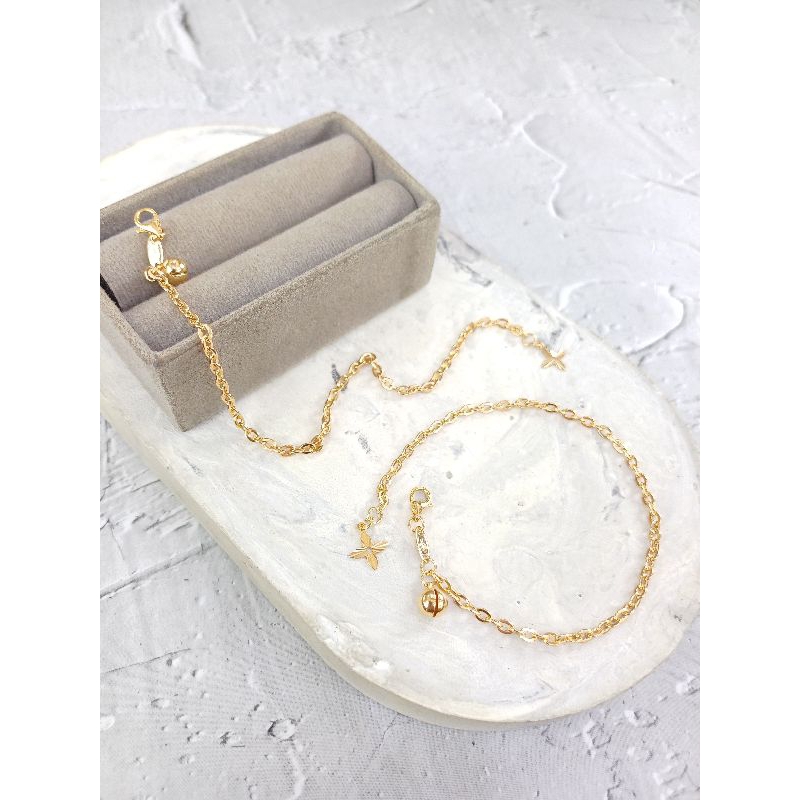 Gelang tangan rantai nori kopong polos Emas Asli 8K