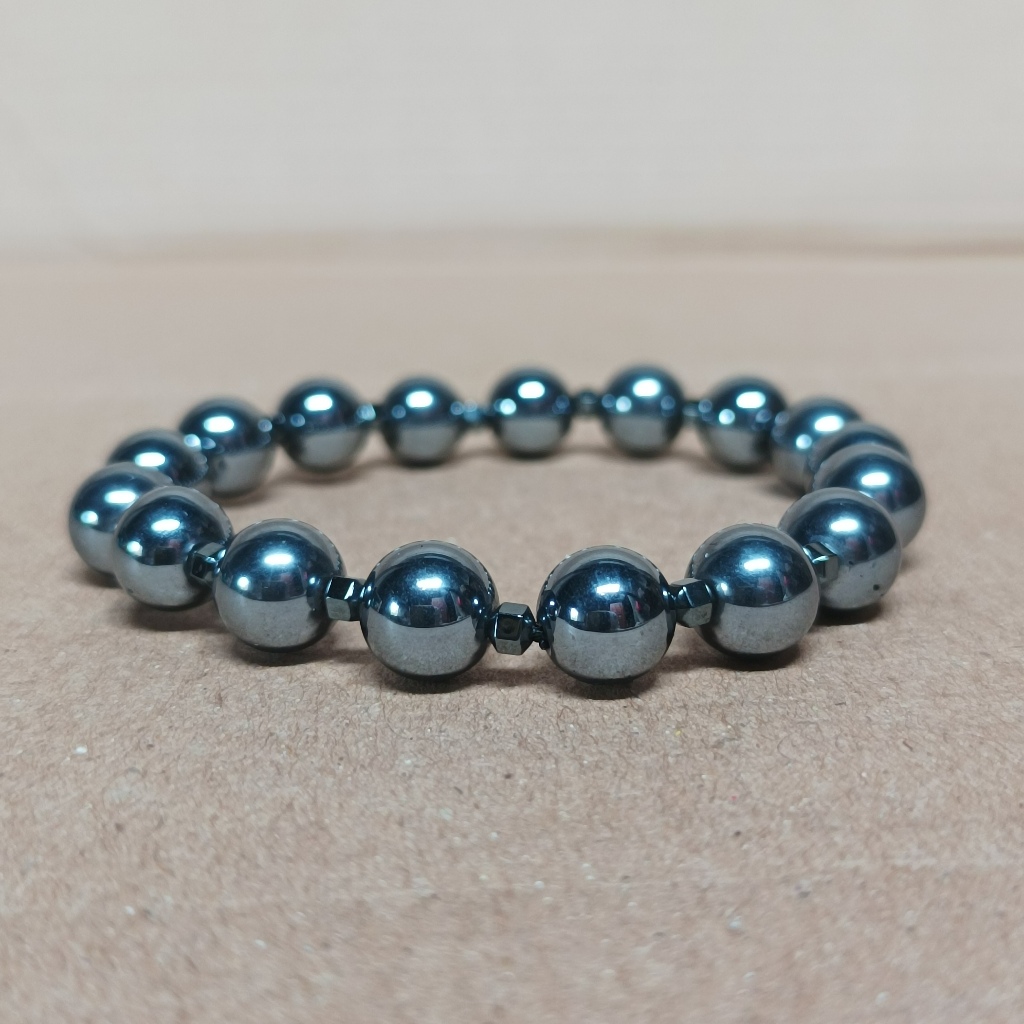 0168 - Gelang Flexible Non-Magnetic Synthetic Hematite Beaded Ball Bracelets 5 mm