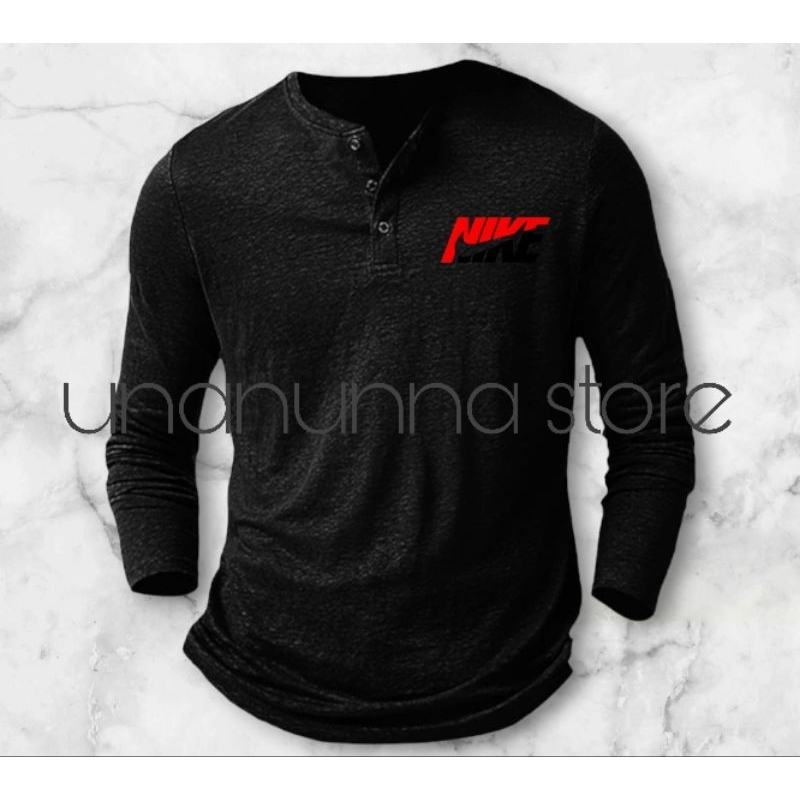 LONGSLEEVE HANLEY T-SHIRT /Kaos Logo NK / Kaos Kancing Pria Lengan Panjang-Kaos Henley Distro-Kaos K