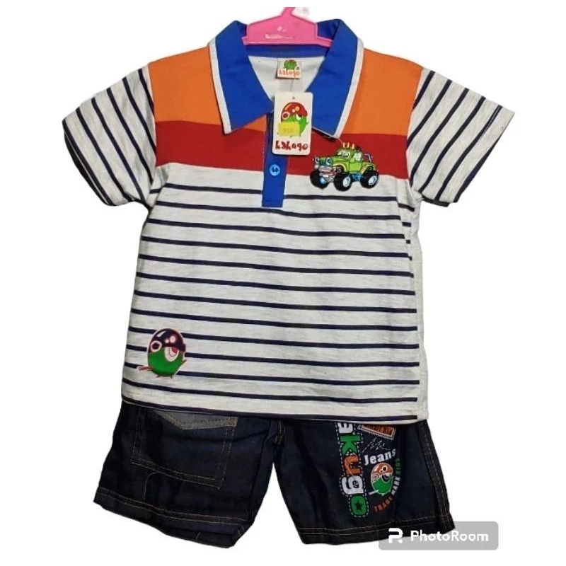 Setelan Kaos Kerah Celana Denim Kakugo Anak Laki  Laki  Usia 2 - 3 Tahun