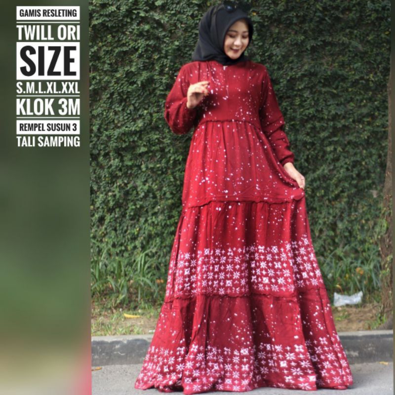 promo ramadhan gamis twill susun resleting depan busui / gamis twill ori  cap malam batik pekalongan