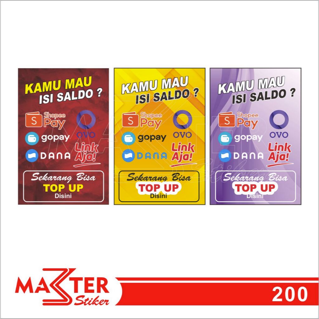 

200 - Stiker Isi Saldo/TopUp E-Wallet, Sticker Vinyl, Premium, Tahan Air, Termurah, dan Bisa Custom