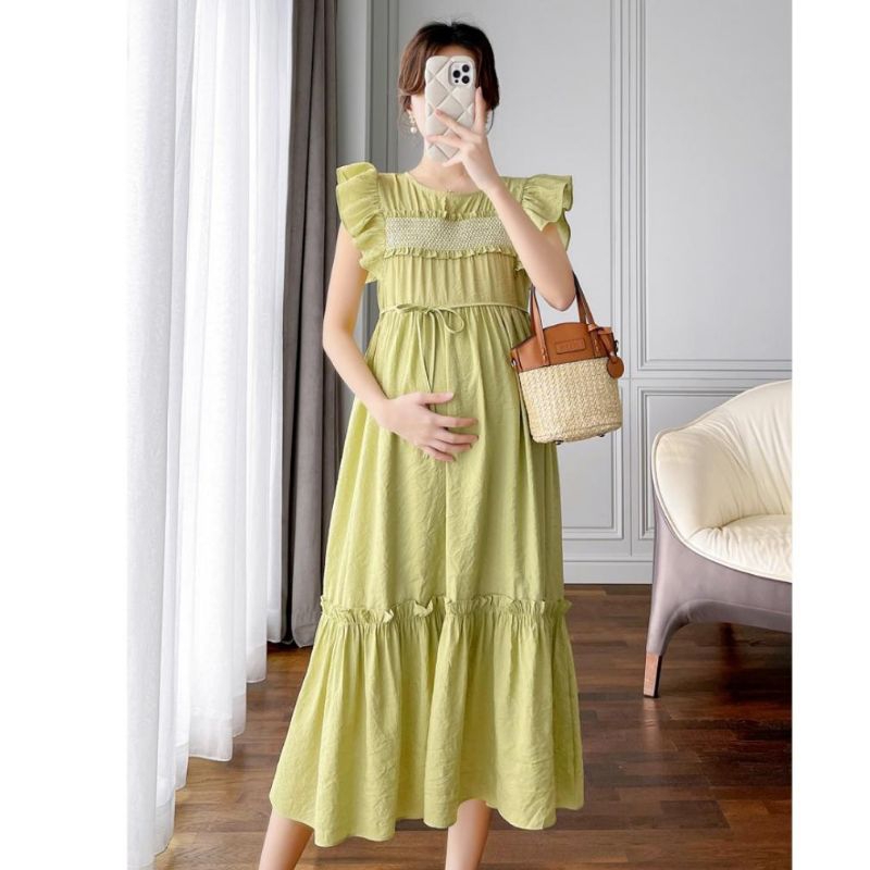 00823 Baju DRESS IBU HAMIL MARDALEN GREEN MATERNITY DRES daster bumil hijau Korean style wanita prem