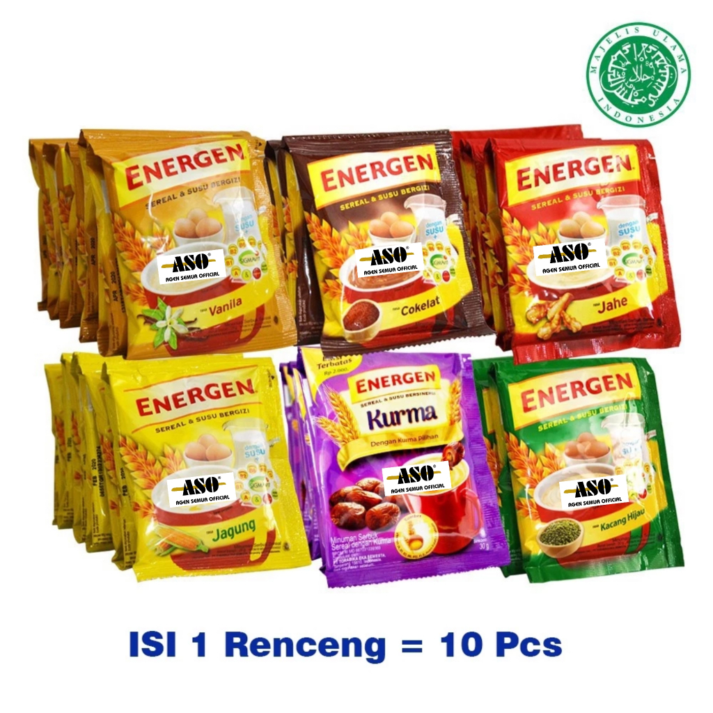 

ENERGEN SEREAL COKLAT VANILA KACANG IJO 32g RENCENG KEMASAN BARU ISI LEBIH BANYAK ( ISI 10 )