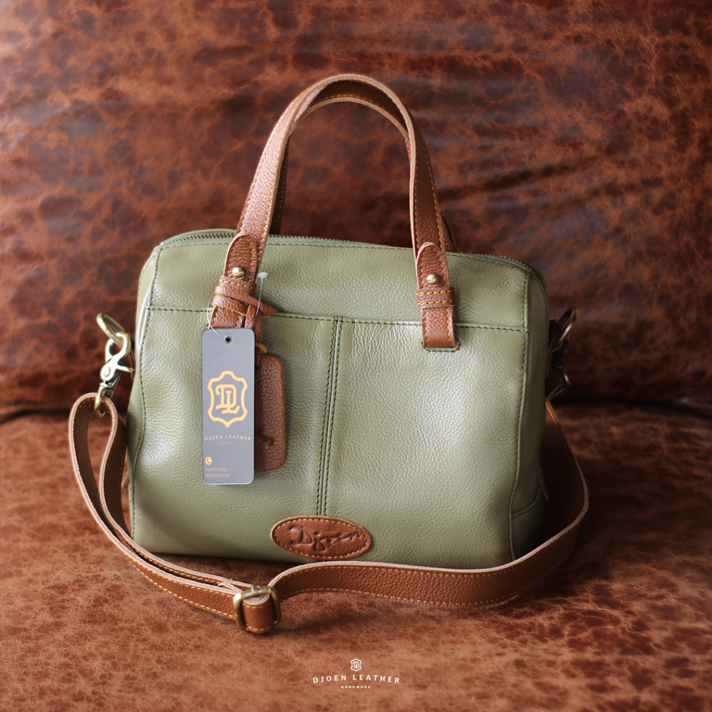 Tas jinjing wanita kulit sapi asli tartiana bag hijau sage by Djoen Leather