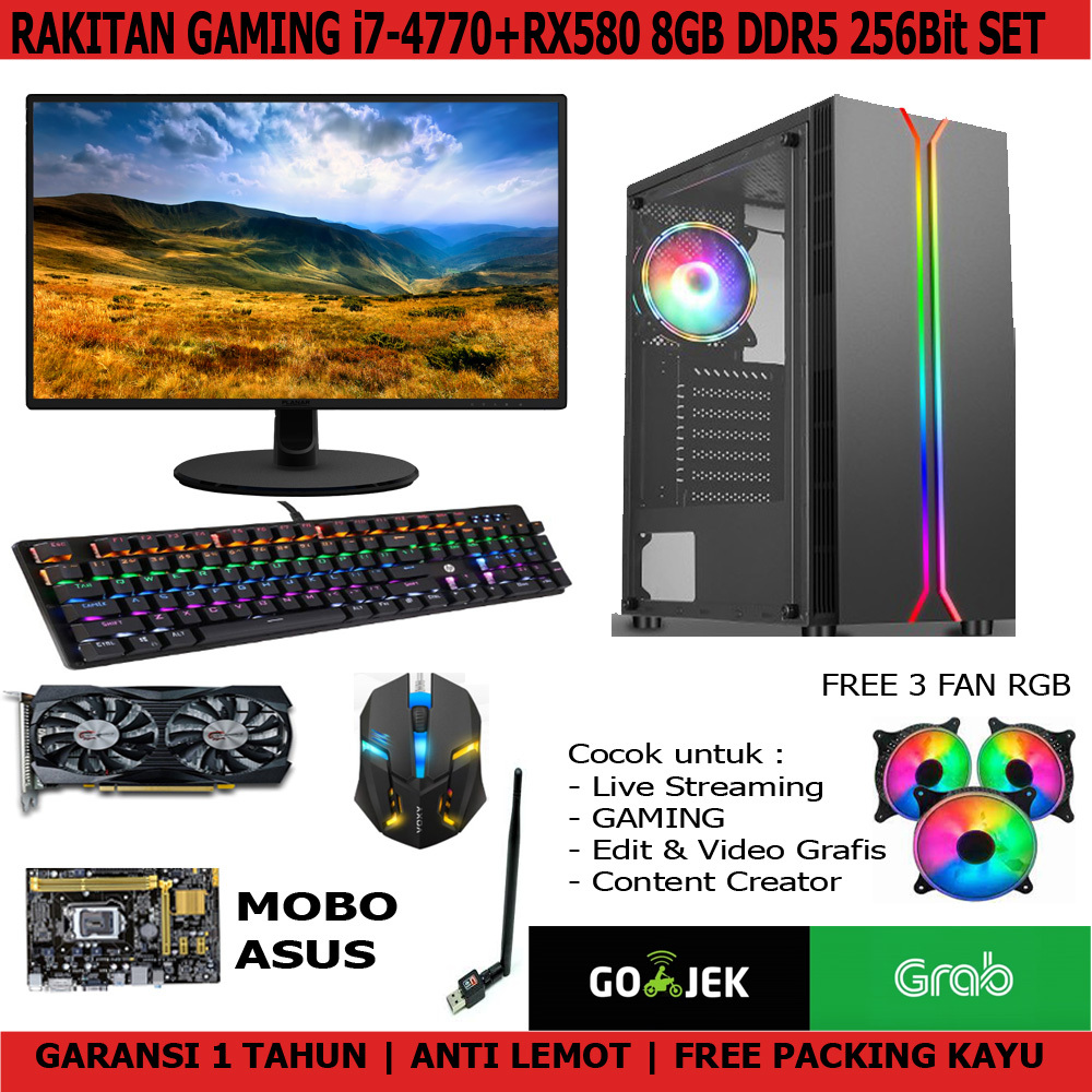 CPU/KOMPUTER/PC RAKITAN GAMING i7-4770 VGA RX580 8GB ASUS RAM 16GB SET / GAMING PC/KOMPUTER i7-4770 