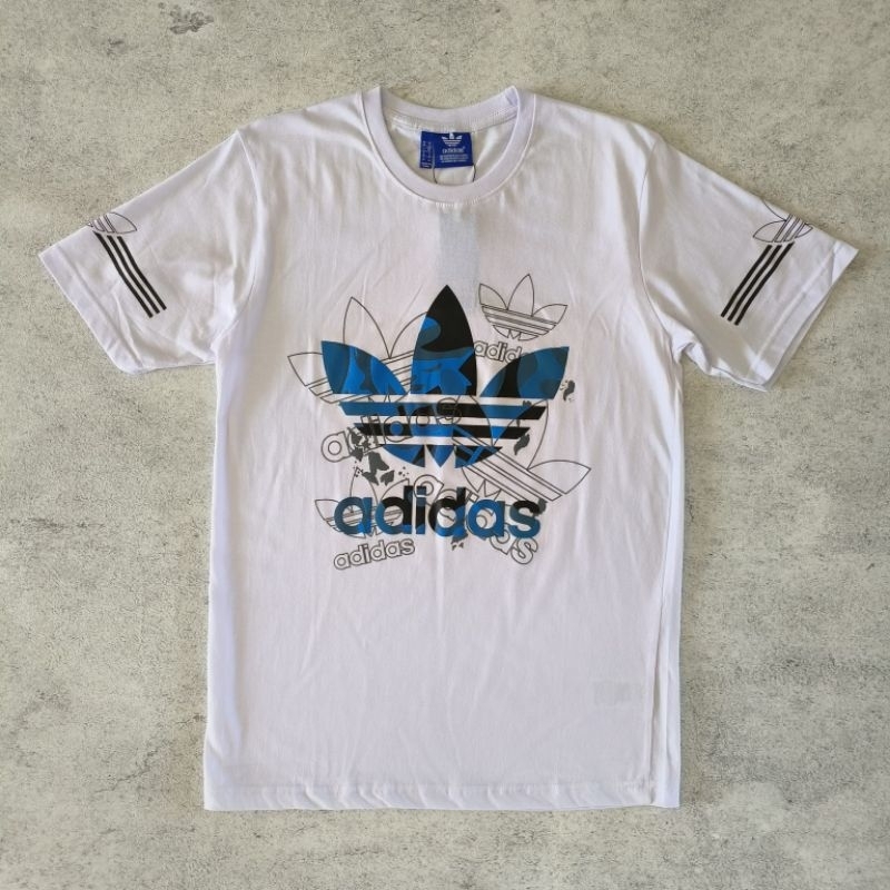 kaos adidas logo bunga putih