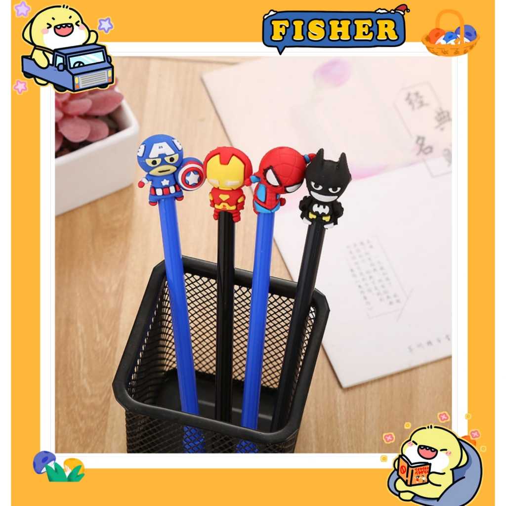 

[FISHER] Paket 4 Pena batman, spiderman, captain america, Ironman | writing pen cute lucu