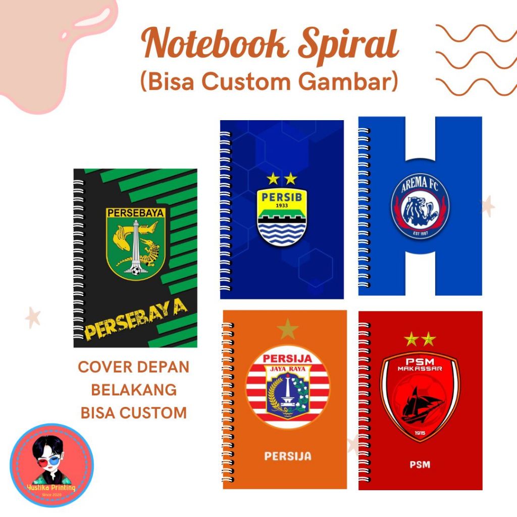 

Notebook Spiral Club Bola Liga Indonesia Persija Persib Persebaya Arema PSM dll - Buku Tulis